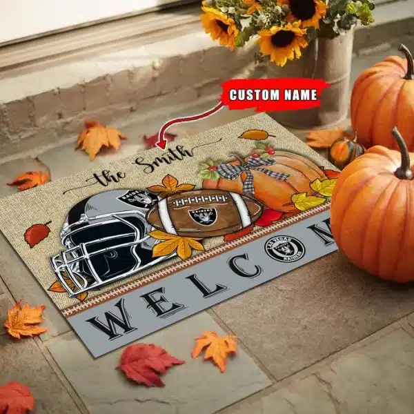 23-Las Vegas Raiders Welcome Fall Football Doormat – Custom name