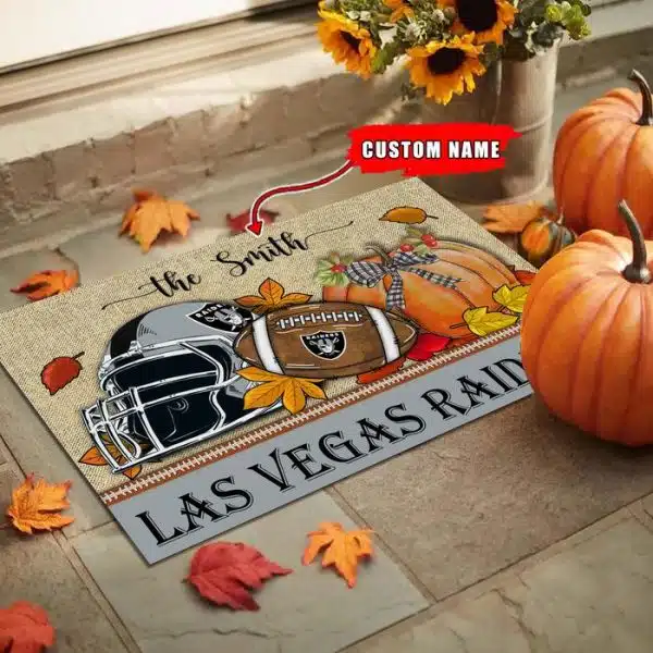 23-Las Vegas Raiders Fall Football Doormat – Custom name - Image 2
