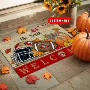 07-San Francisco 49ers Welcome Fall Football Doormat – Custom name
