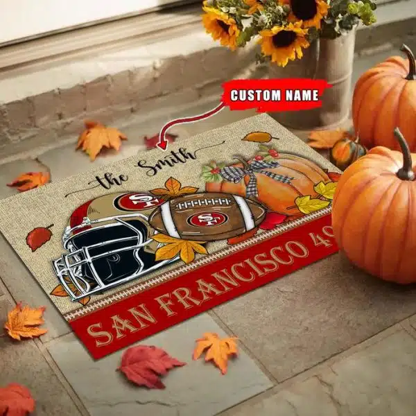 07-San Francisco 49ers Fall Football Doormat – Custom name - Image 3