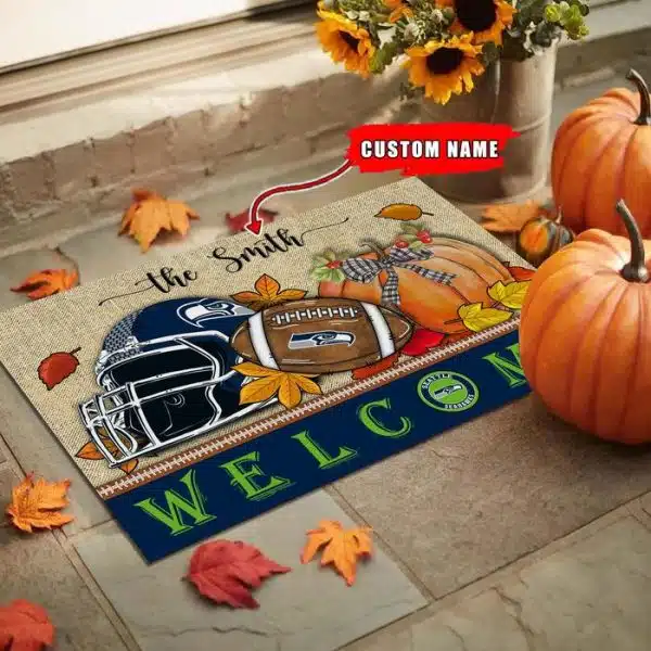 29-Seattle Seahawks Welcome Fall Football Doormat – Custom name