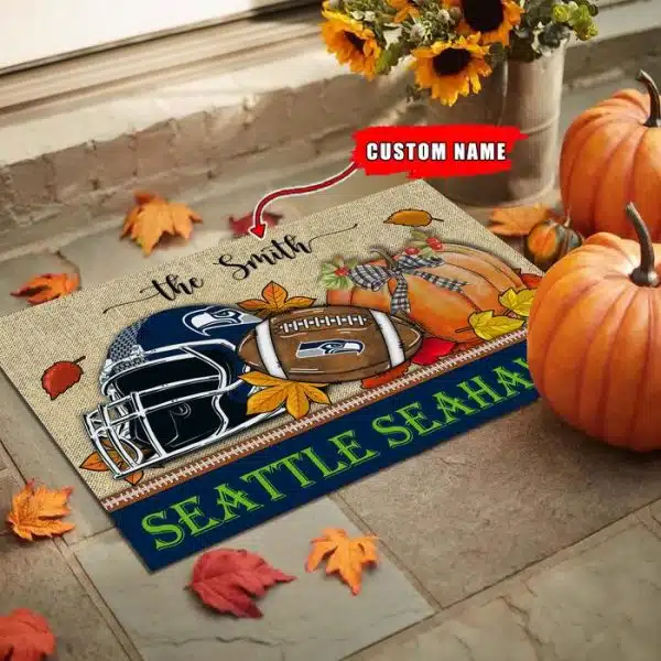 29-Seattle Seahawks Fall Football Doormat – Custom name - Image 2