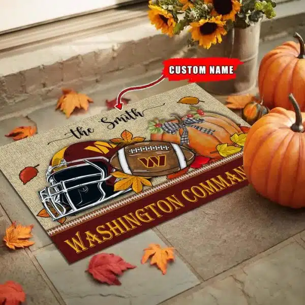 32-Washington Commanders Fall Football Doormat – Custom name - Image 2