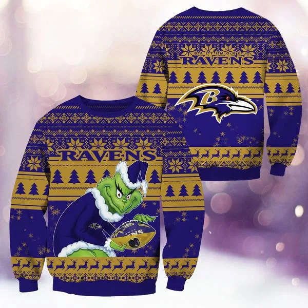 Baltimore Ravens Christmas Grinch Knitted Sweater