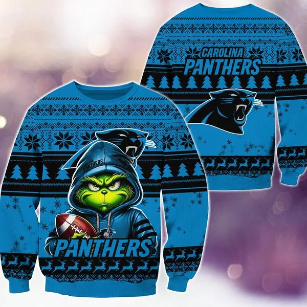 Carolina Panthers Christmas Grinch M2 Knitted Sweater