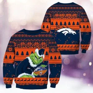 Denver Broncos Christmas Grinch Knitted Sweater