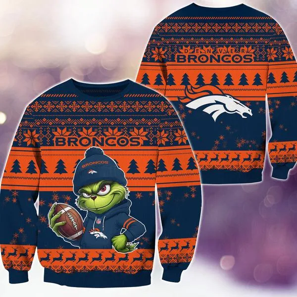 Denver Broncos Christmas The Grinch Knitted Sweater