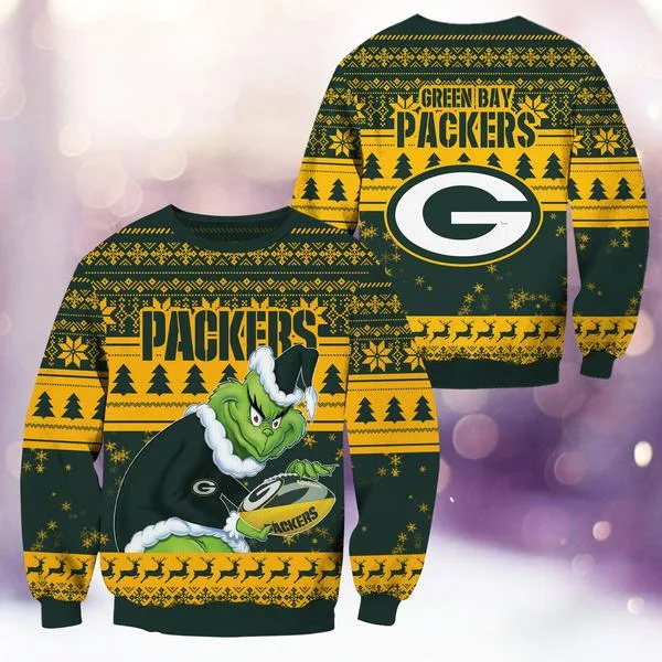 Green Bay Packers Christmas Grinch Knitted Sweater