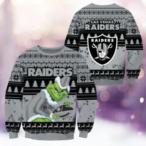 Las Vegas Raiders Christmas Grinch Knitted Sweater