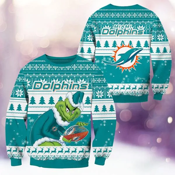 Miami Dolphins Christmas Grinch Knitted Sweater