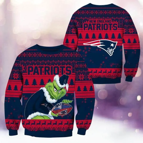 New England Patriots Christmas Grinch Knitted Sweater