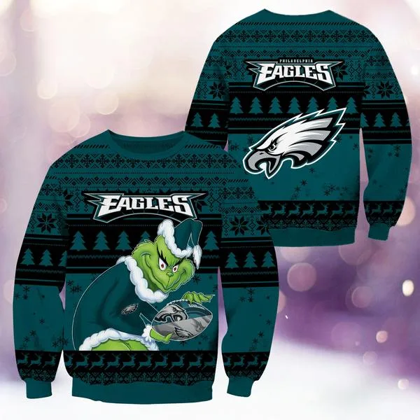 Philadelphia Eagles Christmas Grinch Knitted Sweater