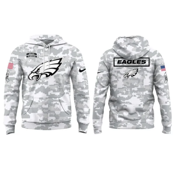 Philadelphia Eagles 2025 Salute to Service Club Fleece Pullover Arctic Camo Hoodie - Image 2