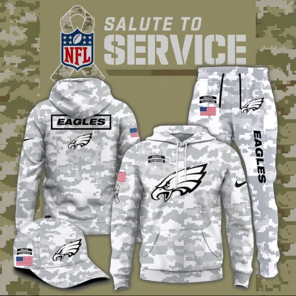 Philadelphia Eagles 2025 Salute to Service Club Fleece Pullover Arctic Camo Hoodie