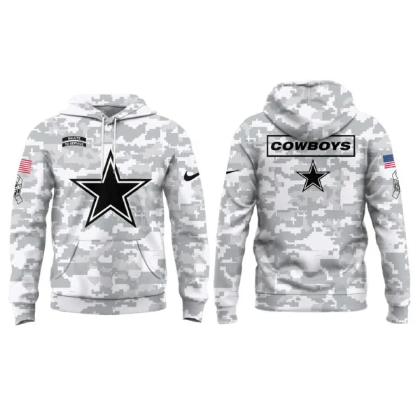 Dallas Cowboys 2025 Salute to Service Club Fleece Pullover Arctic Camo Hoodie - Image 2