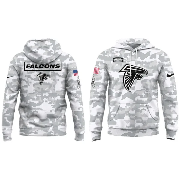 Atlanta Falcons 2025 Salute to Service Club Fleece Pullover Arctic Camo Hoodie - Image 2