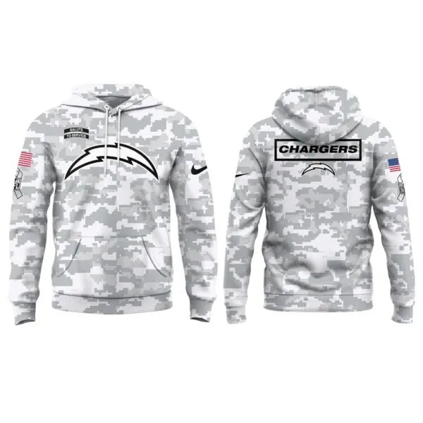 Los Angeles Chargers 2025 Salute to Service Club Fleece Pullover Arctic Camo Hoodie - Image 2