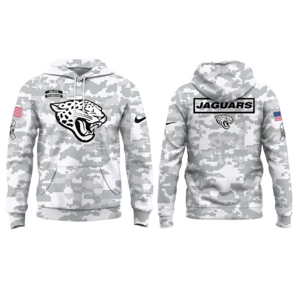 Jacksonville Jaguars 2025 Salute to Service Club Fleece Pullover Arctic Camo Hoodie - Image 2