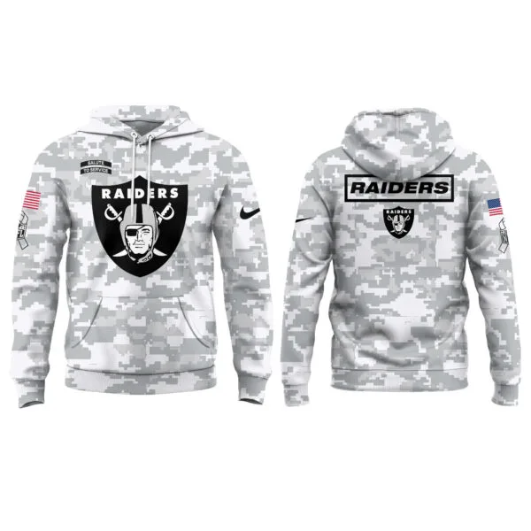 Las Vegas Raiders 2025 Salute to Service Club Fleece Pullover Arctic Camo Hoodie - Image 2