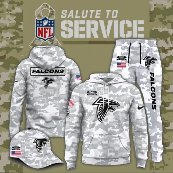 Atlanta Falcons 2025 Salute to Service Club Fleece Pullover Arctic Camo Hoodie