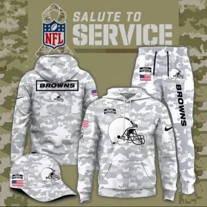 Cleveland Browns 2025 Salute to Service Club Fleece Pullover Arctic Camo Hoodie