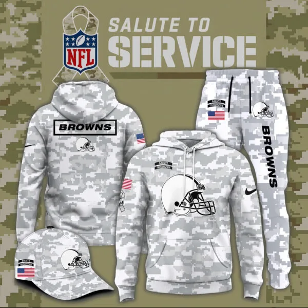 Cleveland Browns 2025 Salute to Service Club Fleece Pullover Arctic Camo Hoodie