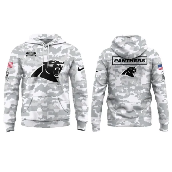 Carolina Panthers 2025 Salute to Service Club Fleece Pullover Arctic Camo Hoodie - Image 2