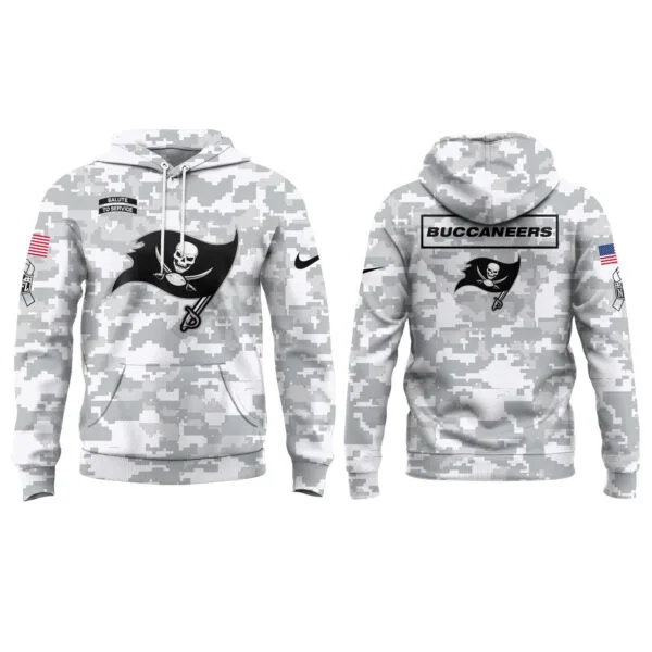 Tampa Bay Buccaneers 2025 Salute to Service Club Fleece Pullover Arctic Camo Hoodie - Image 2