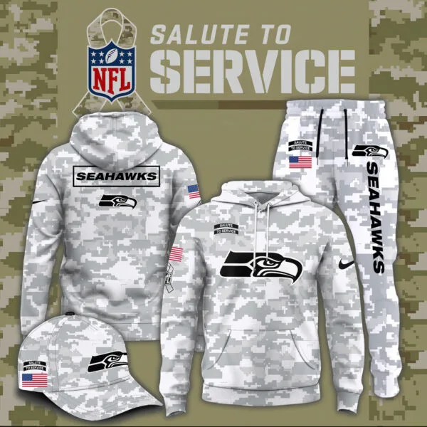 Seattle Seahawks 2025 Salute to Service Club Fleece Pullover Arctic Camo Hoodie