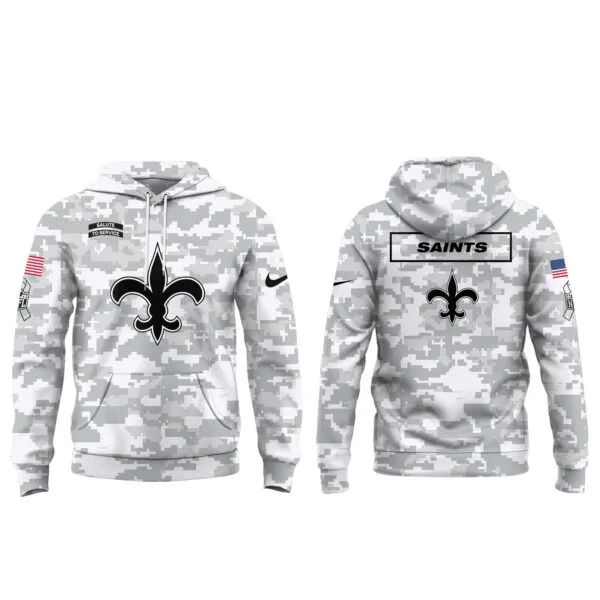 New Orleans Saints 2025 Salute to Service Club Fleece Pullover Arctic Camo Hoodie - Image 2