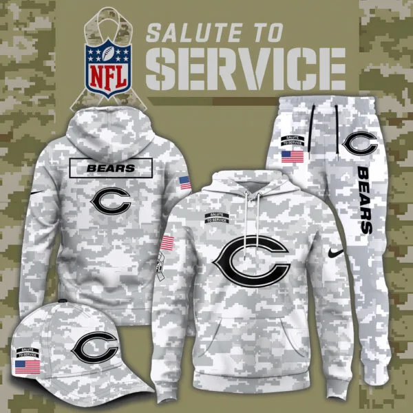 Chicago Bears 2025 Salute to Service Club Fleece Pullover Arctic Camo Hoodie