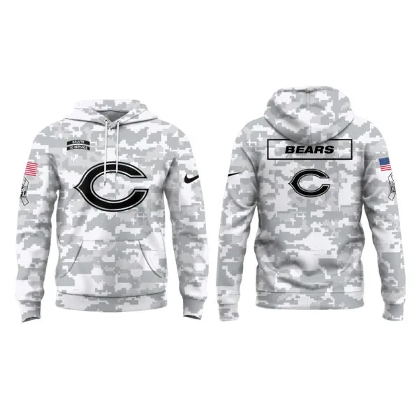 Chicago Bears 2025 Salute to Service Club Fleece Pullover Arctic Camo Hoodie - Image 2