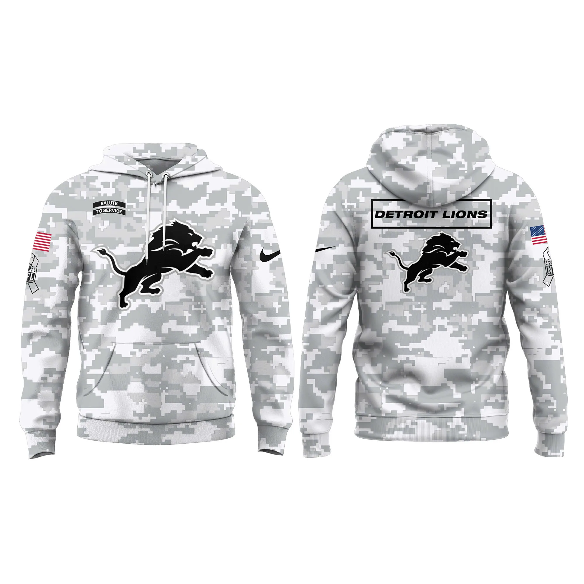 Detroit Lions 2025 Salute to Service Club Fleece Pullover Arctic Camo Hoodie - Image 2