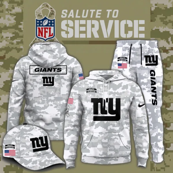 New York Giants 2025 Salute to Service Club Fleece Pullover Arctic Camo Hoodie