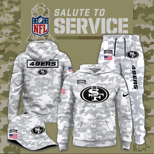 San Francisco 49ers 2025 Salute to Service Club Fleece Pullover Arctic Camo Hoodie