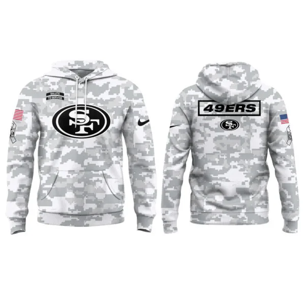 San Francisco 49ers 2025 Salute to Service Club Fleece Pullover Arctic Camo Hoodie - Image 2