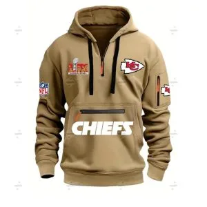 Special Limited Edition - Half Zipper Hoodie - Super Bowl Lix X Kansas City Chiefs - Khaki
