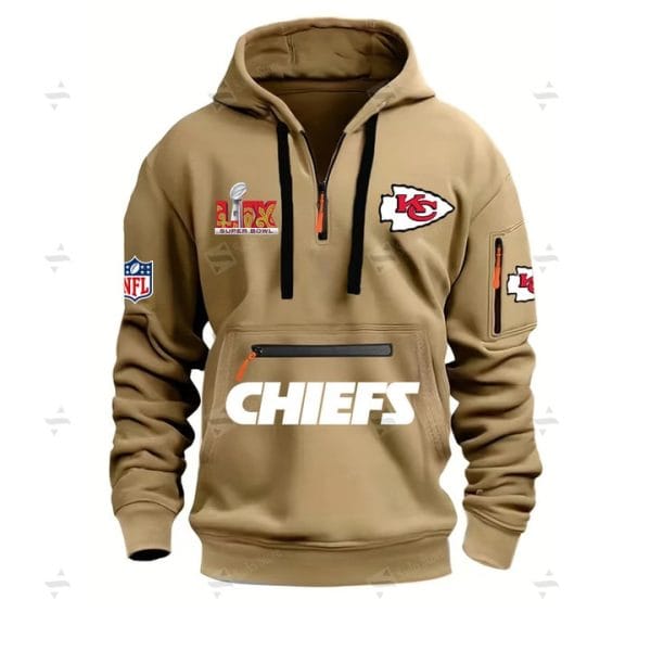 Special Limited Edition - Half Zipper Hoodie - Super Bowl Lix X Kansas City Chiefs - Khaki