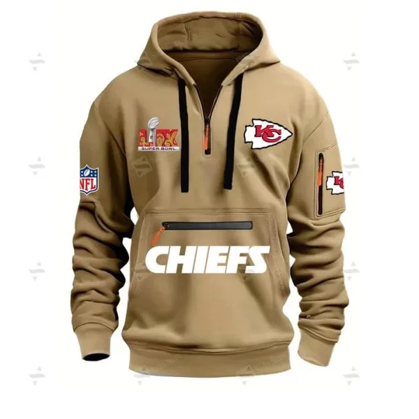 Special Limited Edition - Half Zipper Hoodie - Super Bowl Lix X Kansas City Chiefs - Khaki