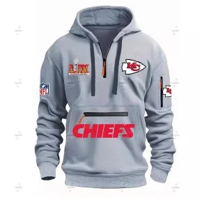 Special Limited Edition - Half Zipper Hoodie - Super Bowl Lix X Kansas City Chiefs - Light Gray