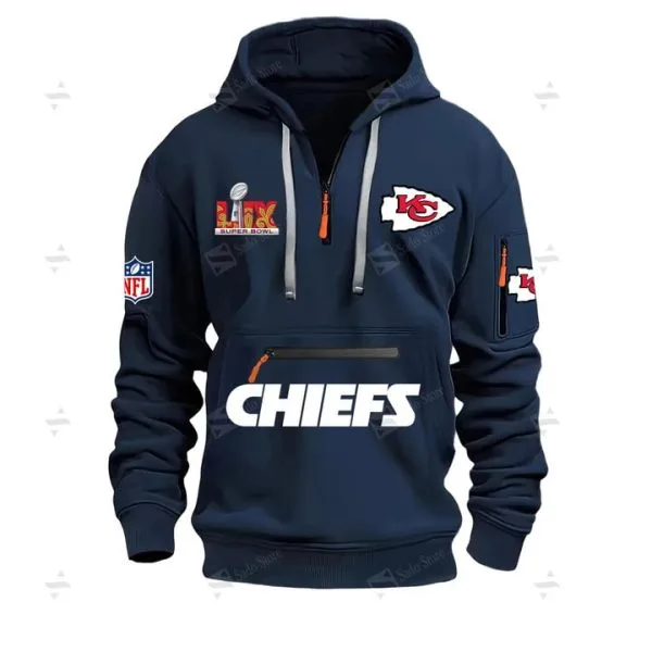 Special Limited Edition - Half Zipper Hoodie - Super Bowl Lix X Kansas City Chiefs - Navy Blue
