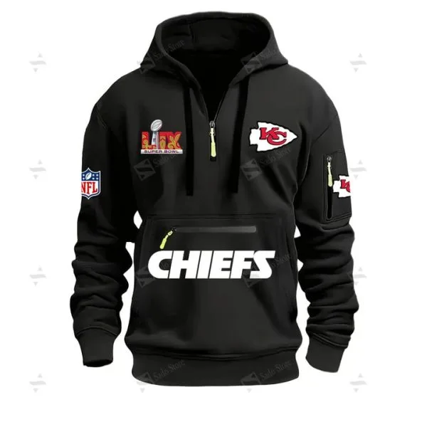 Special Limited Edition - Half Zipper Hoodie - Super Bowl Lix X Kansas City Chiefs - Black