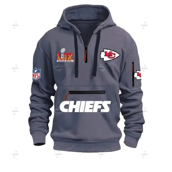 Special Limited Edition - Half Zipper Hoodie - Super Bowl Lix X Kansas City Chiefs - Drak Gray