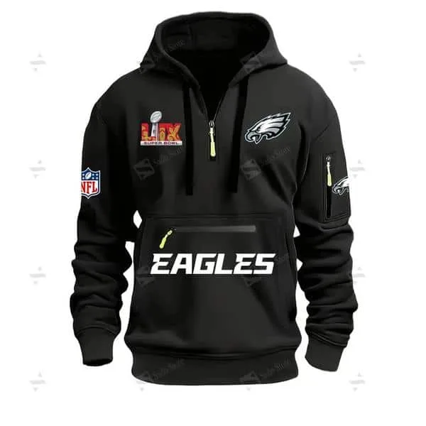 Special Limited Edition - Half Zipper Hoodie - Super Bowl Lix X Philadelphia Eagles - Black