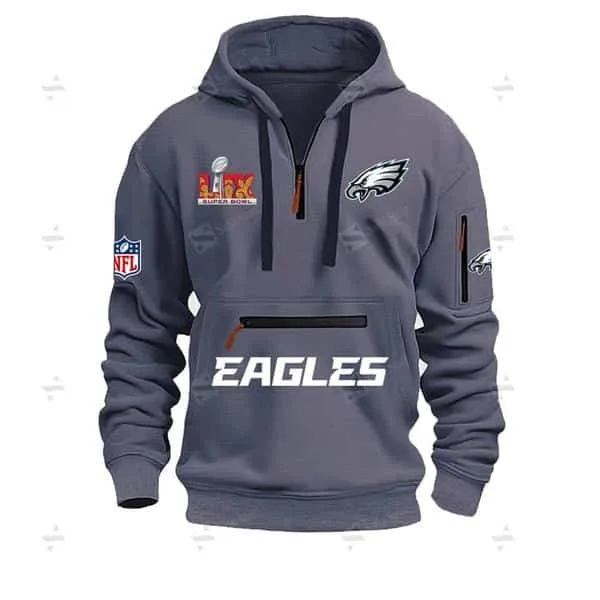 Special Limited Edition - Half Zipper Hoodie - Super Bowl Lix X Philadelphia Eagles - Drak Gray