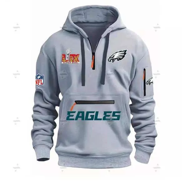 Special Limited Edition - Half Zipper Hoodie - Super Bowl Lix X Philadelphia Eagles - Light Gray