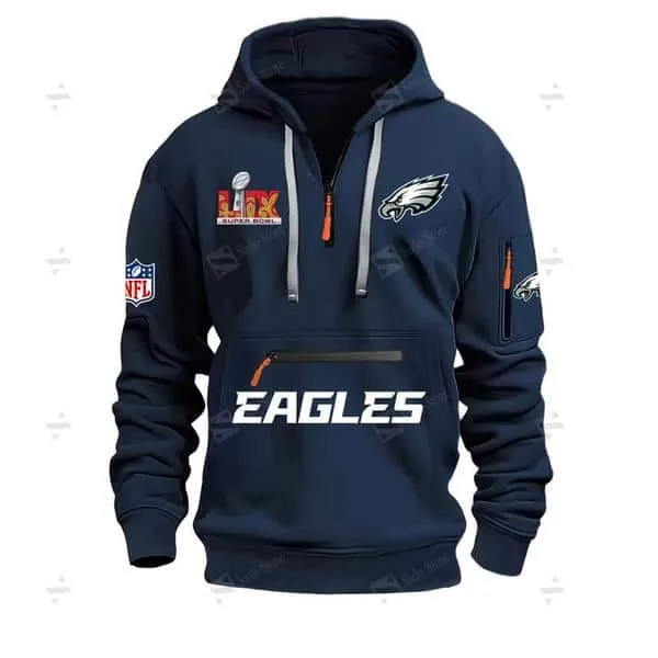 Special Limited Edition - Half Zipper Hoodie - Super Bowl Lix X Philadelphia Eagles - Navy Blue
