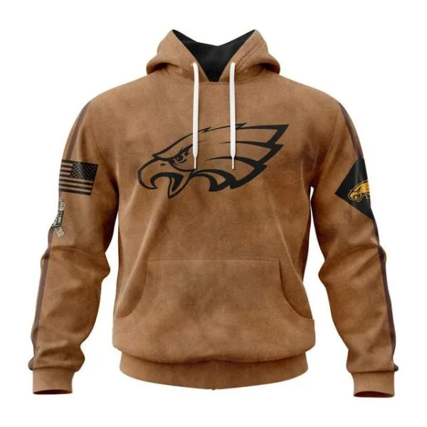 Philadelphia Eagles  Salute To Service Club Pullover Hoodie - Brown