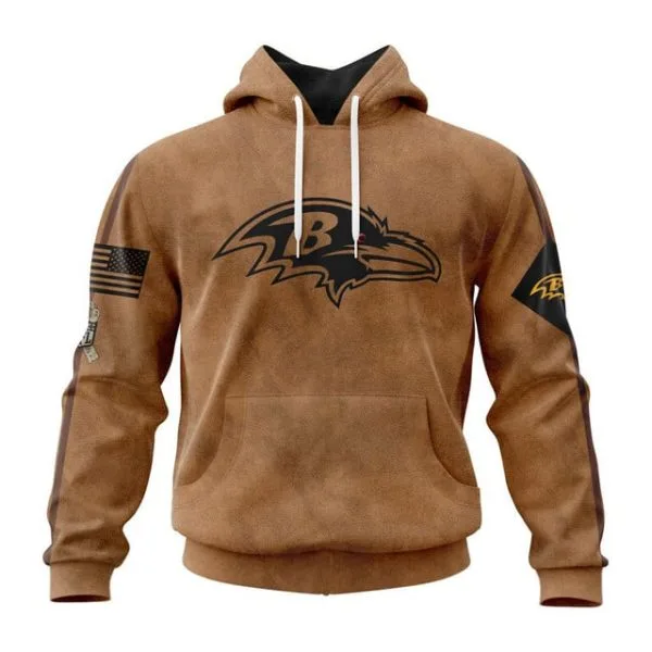 Baltimore Ravens  Salute To Service Club Pullover Hoodie - Brown