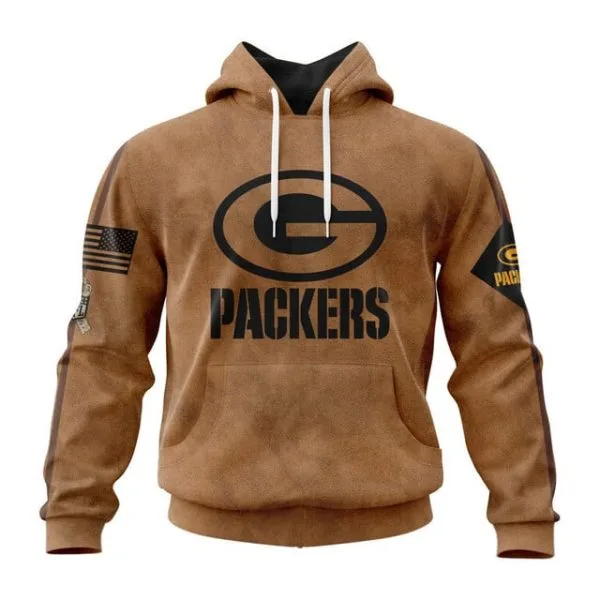 Green Bay Packers  Salute To Service Club Pullover Hoodie - Brown